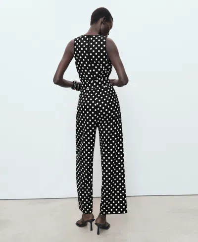 Mango Polka-dot Belt Jumpsuit Black In Animal Print
