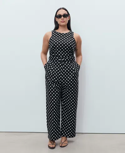 Mango Polka-dot Belt Jumpsuit Black In Animal Print