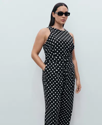Mango Polka-dot Belt Jumpsuit Black In Animal Print