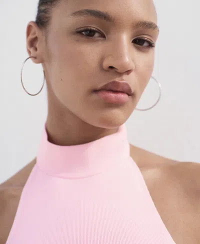 Mango Compact Knit High Neck Halter Top In Pink