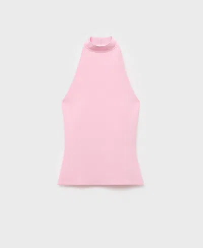 Mango Compact Knit High Neck Halter Top In Pink