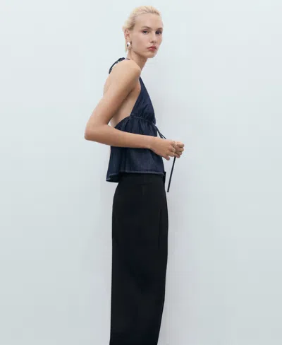 Mango Buttons Cotton Pants In Black