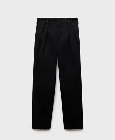 Mango Buttons Cotton Pants In Black