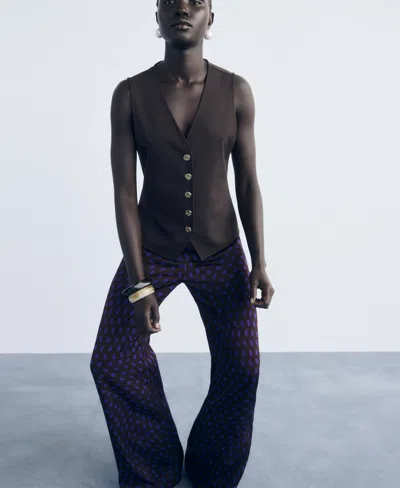 Mango Women's Polka Dots Flare Pants In Brown