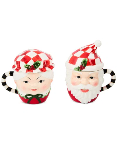 Mackenzie-childs Mackenzie Childs Check It Out Set Of 2 Covered Mugs In Multi