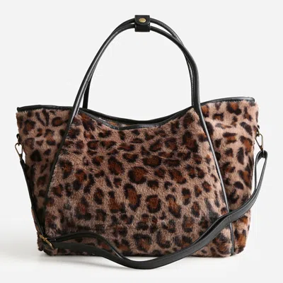 Fashnzfab Leopard Pattern Faux Fur Shoulder Bag In Multi