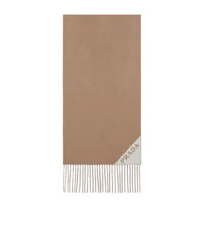 Prada Two-tone Fringed Edge Scarf Accessory In Brown