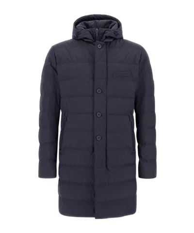 Herno Midnight Blue Polyester Down Jacket In Animal Print