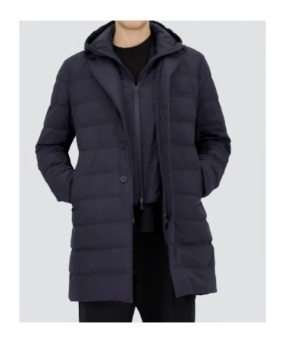 Herno Midnight Blue Polyester Down Jacket In Animal Print