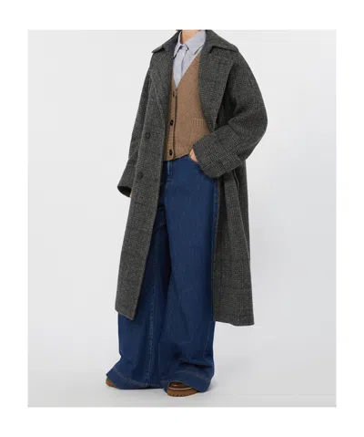 Weekend Max Mara Long Wool Tweed Coat In Multi