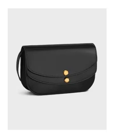 Celine Duo Wallet On Strap In Shiny Calfskin In Black