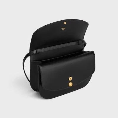 Celine Duo Wallet On Strap In Shiny Calfskin In Black