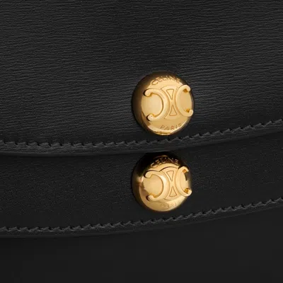 Celine Duo Wallet On Strap In Shiny Calfskin In Black