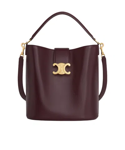 Celine Women Louise Medium Leather Bucket Bag In Burgundy