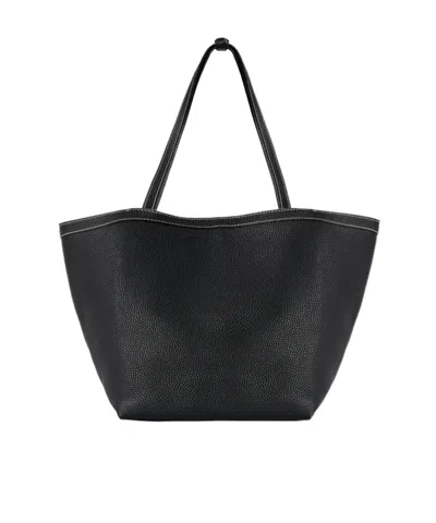 The Row Park Medium Topstitched Tote Bag In Pebbled Leather