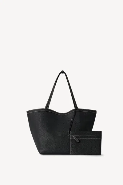 The Row Park Medium Topstitched Tote Bag In Pebbled Leather
