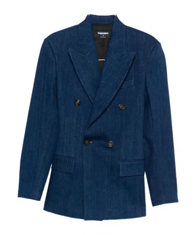 Dsquared2 Double-breasted Denim Blazer Jacket In Blue