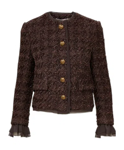 Veronica Beard Audrina Metallic Tweed Jacket In Dark Currant In Black
