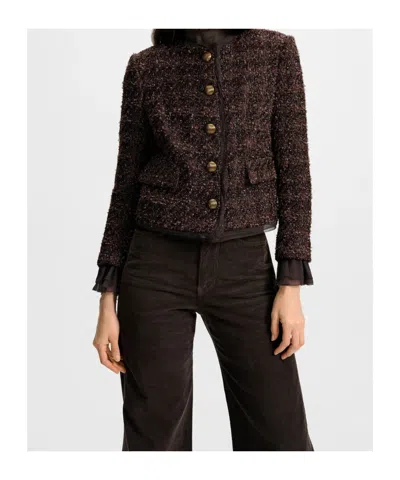 Veronica Beard Audrina Metallic Tweed Jacket In Dark Currant In Black