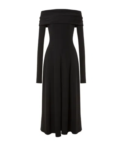 Alberta Ferretti Slightly Stretch Cady Midi Dress With Off-the-shoulder Neckline In Black