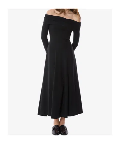 Alberta Ferretti Slightly Stretch Cady Midi Dress With Off-the-shoulder Neckline In Black