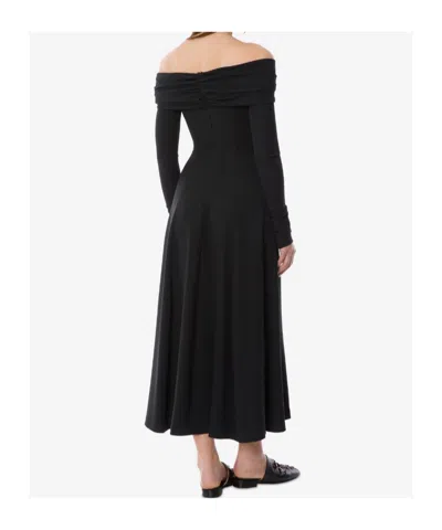 Alberta Ferretti Slightly Stretch Cady Midi Dress With Off-the-shoulder Neckline In Black