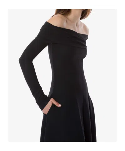 Alberta Ferretti Slightly Stretch Cady Midi Dress With Off-the-shoulder Neckline In Black