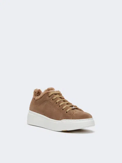 Max Mara Suede And Teddy Fabric Trainers In Brown