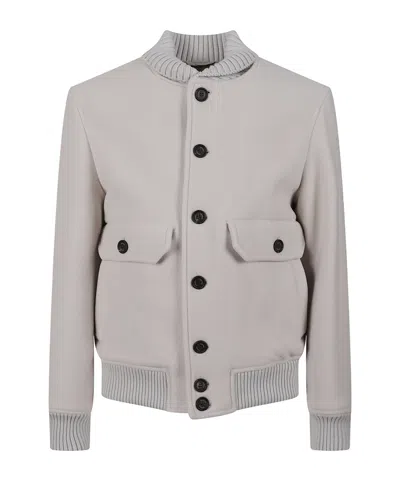 Eleventy Cashmere And Wool Bomber Jacket With Horn Button Closure In Gray