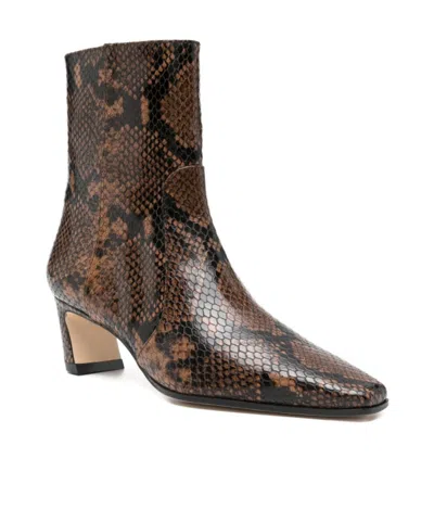 Stuart Weitzman Stassi 50 Snake-effect Leather Ankle Boots In Black