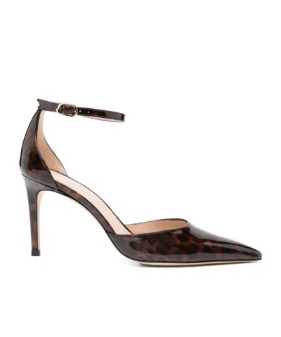 Stuart Weitzman Stuart Power Strap 85 Leopard-print Patent Leather Pumps In Black