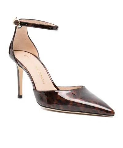Stuart Weitzman Stuart Power Strap 85 Leopard-print Patent Leather Pumps In Black