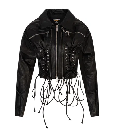 Dsquared2 X Ducati Laced Leather Jacket In Black