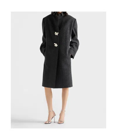 Prada Shetland Wool Coat With Jewel Buttons In Gray