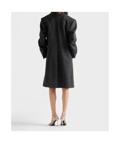 Prada Shetland Wool Coat With Jewel Buttons In Gray