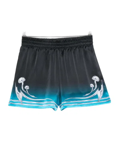 Casablanca Mushroom-print Elastic-waist Shorts In Blue