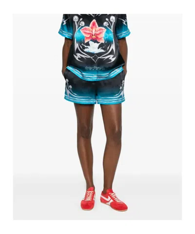 Casablanca Mushroom-print Elastic-waist Shorts In Blue