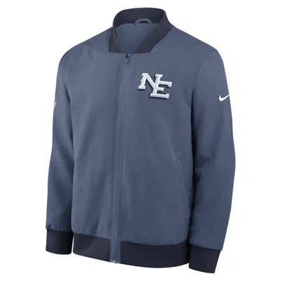 Nike Storm Blue New England Patriots 2025 Rivalries Collection Sideline Full-zip Bomber Jacket In Animal Print