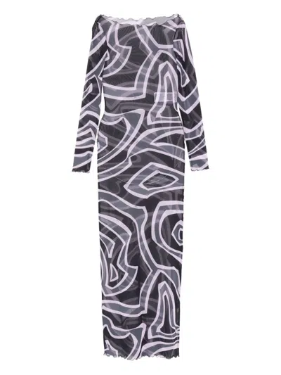 Pucci Maxi Dress With Abstract Pattern And Long Sleeves In Multi