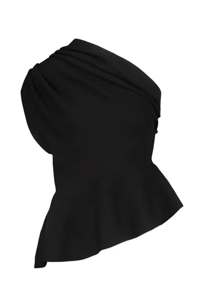 Khaite Aimee Asymmetric One-shoulder Wool-blend Peplum Top In Black