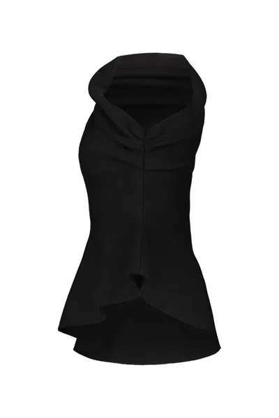 Khaite Aimee Asymmetric One-shoulder Wool-blend Peplum Top In Black