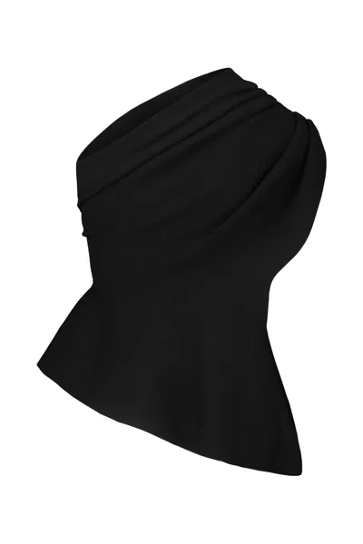Khaite Aimee Asymmetric One-shoulder Wool-blend Peplum Top In Black
