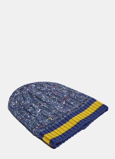 Gucci Cable Knitted Hat With Web In Blu Giallo