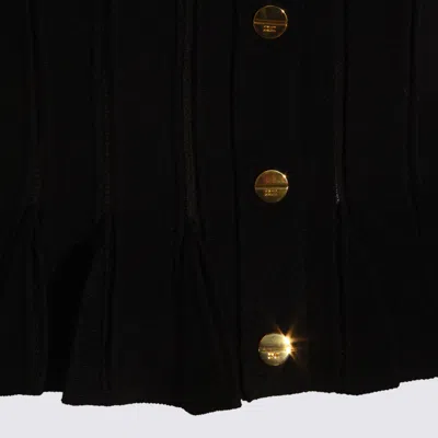 Elisabetta Franchi Tricot Pattern Sweater With Padded Shoulder Straps And Embroidered Hem In Black