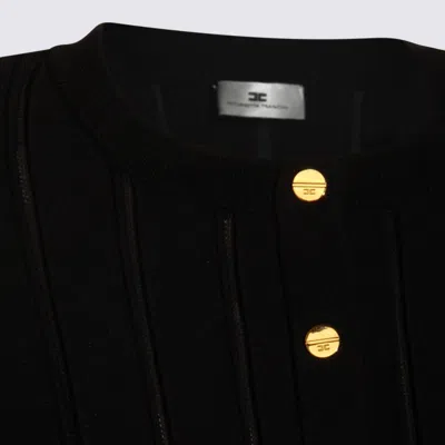 Elisabetta Franchi Tricot Pattern Sweater With Padded Shoulder Straps And Embroidered Hem In Black