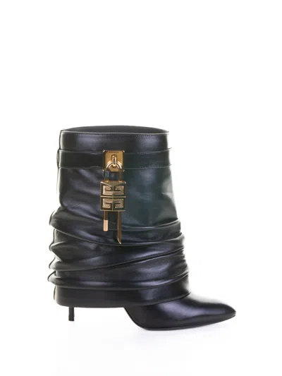 Givenchy Women Black Nappa Leather Shark Lock Stiletto Ankle Boots In Multi
