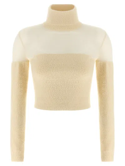 Elisabetta Franchi Brushed Insert Turtleneck Sweater Sweaters And Cardigans White In Multi