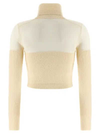 Elisabetta Franchi Brushed Insert Turtleneck Sweater Sweaters And Cardigans White In Multi