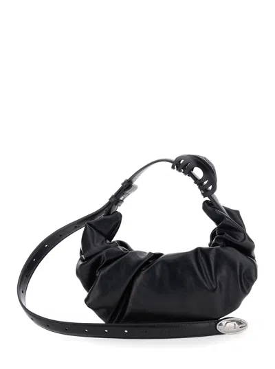 Diesel Grab-d L-large Scrunched Hobo Bag In Shiny Pu In Black