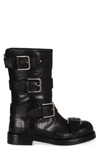 Dolce & Gabbana Leather Boot With Buckles In Black